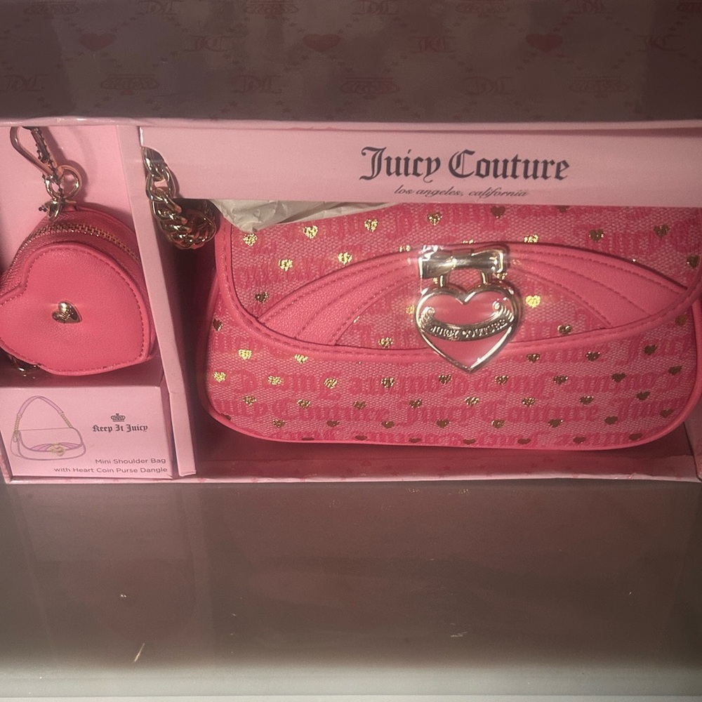 Juicy Couture Pink Heart-Accent Mini Shoulder Bag with Coin Purse Boxed Set